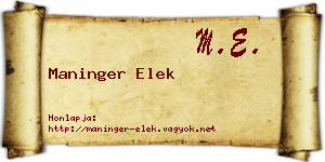 Maninger Elek névjegykártya
